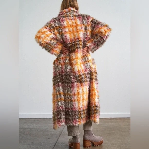 NWT Free People Cardi Plaid Faux Fur Coat $698 MSRP - Picture 7 of 16